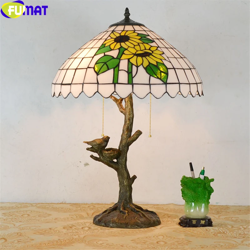 Настольная лампа FUMAT Tiffany настольная из витражного стекла в виде птичьего гнезда