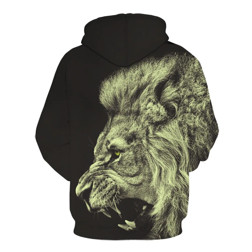 Толстовка с капюшоном для мужчин и женщин черная ветровка принтом головы льва