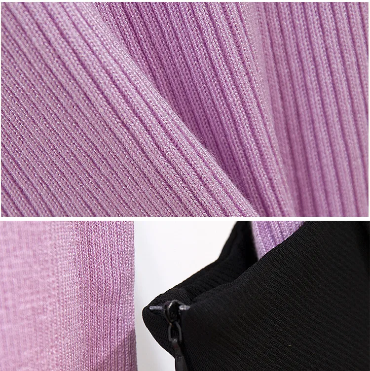 Осень 2019 Женский вязаный Топ с расклешенными рукавами и бантом + черная юбка