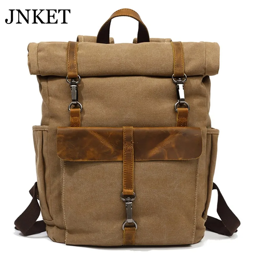 JNKET New Vintage Men Canvas Backpacks Women School Bags Laptop Bagpack Large Capacity Travel Pack