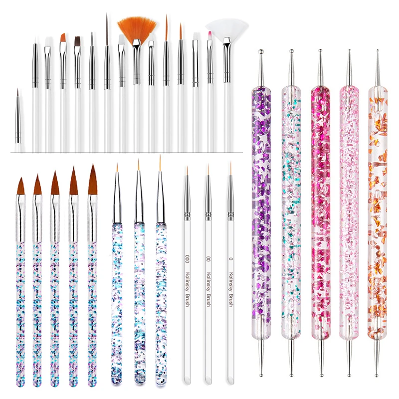 

Manicure Brushes Sets Acylic UV Gel Painting Nail Art Dotting Pen Acrylic Handle Rhinestone Brushes Professional Manicure Tools