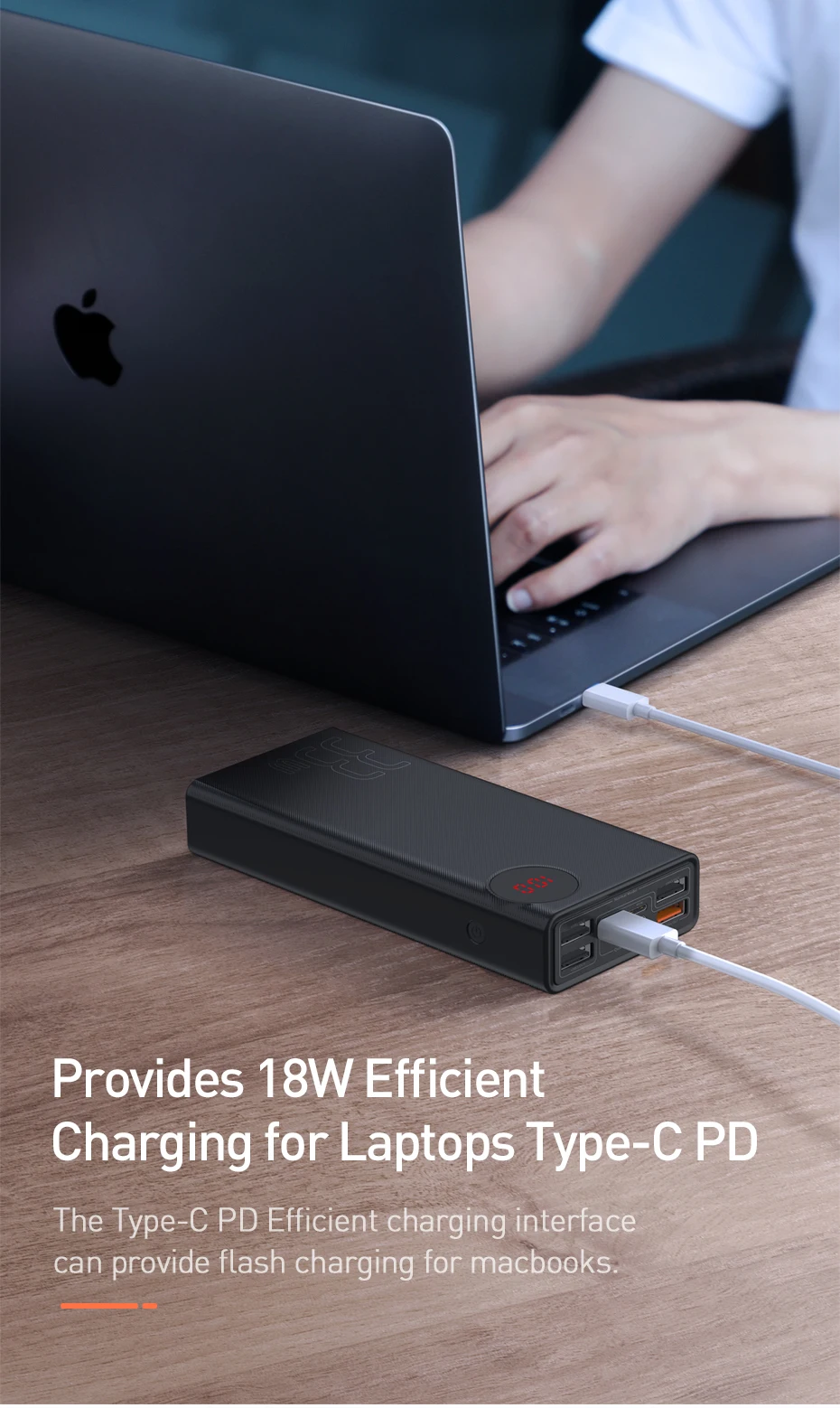 Baseus 30000 мАч Внешний аккумулятор usb type-C PD Быстрая зарядка для iPhone 11 Pro Max samsung Quick Charge 3,0 внешний аккумулятор