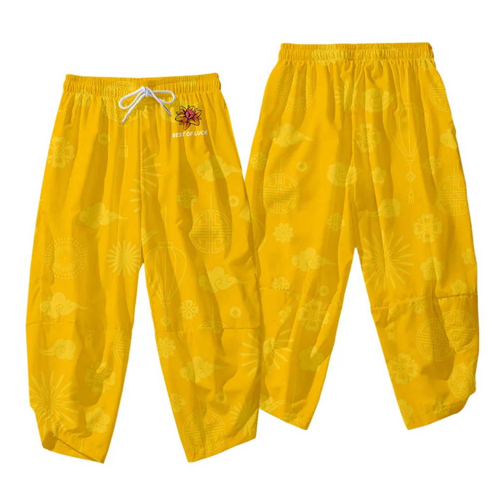 Мужской костюм Самурая Одежда Желтая Печать Кимоно Куртка и Брюки Рубашка Японский Кардиган Хаори Юката.