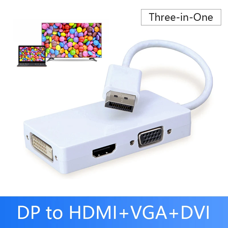 Кабель преобразователь 3 в 1 переходник с DP на HDMI VGA DVI для компьютера проектора