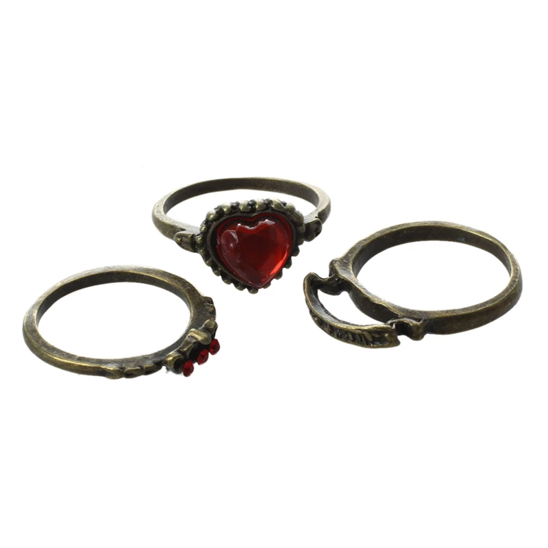Новинка 3 шт. Ретро Винтаж красные стразы любовь сердце корона кольцо Королева