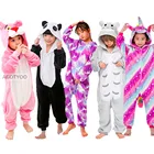 Стежка единорог с рисованным аниме, в виде животных для мальчиков и девочек, зимняя куртка с капюшоном, одежда для сна, детская Фланелевая Пижама комбинезон пижамы для детей