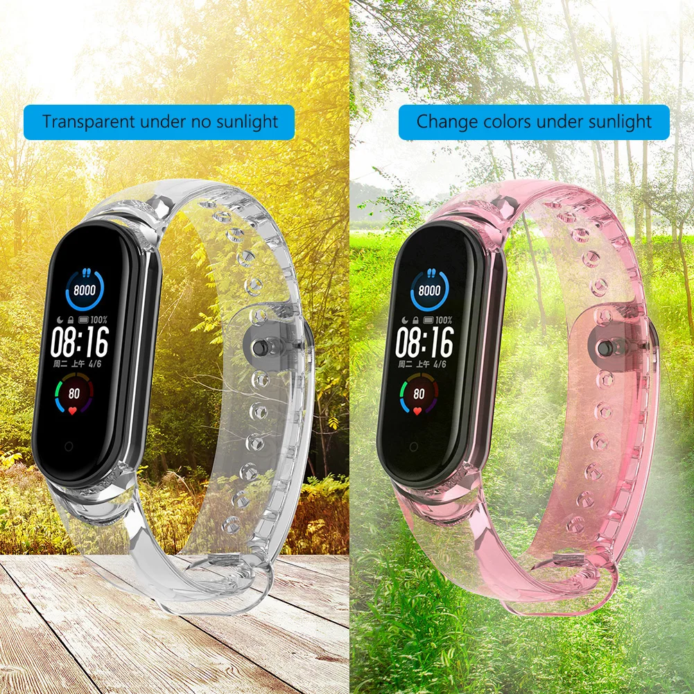 

Сменный ремешок из мягкого ТПУ для Xiaomi Mi Band 5 6, меняющий цвет для легкого прозрачного смарт-браслета