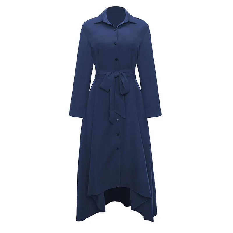 

Vestidos Womens Clothing Spring Summer Fashion Women Long Dress 2021 New Large Size Pure Color British Lapel Women Dresses NBH57