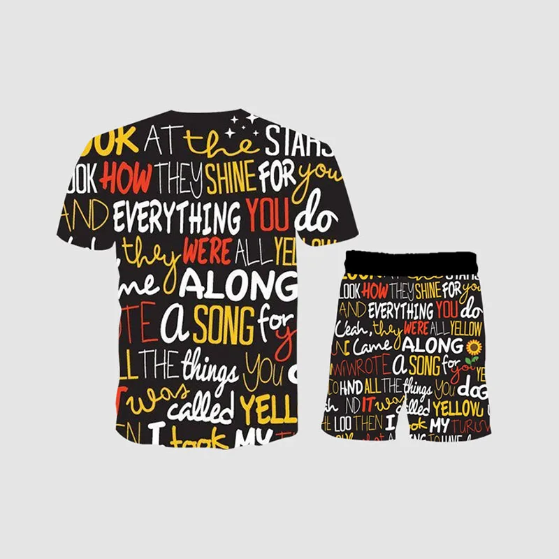 

2021 Summer Men's 2-Piece 3D Printed Letter Printed T-Shirt Shorts Casual Wear Fashion Men Short Suit Street Wear Sportswear
