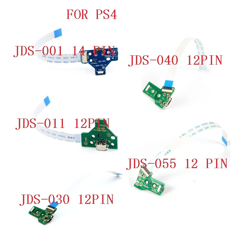 50 Sets JDS-001 JDS-010  JDS30 JDS040 050 LED Power/Charge Board w/ Ribbon Cable for Sony PS4 Wireless Controller 12pin or 14pin