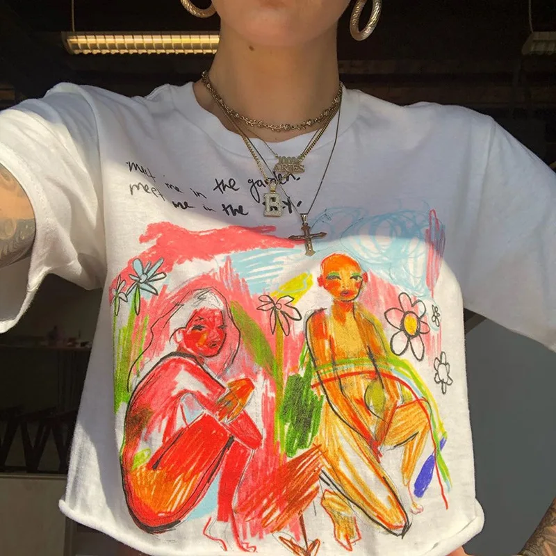 MONMOIRA Повседневный укороченный топ с круглым вырезом и принтом для женщин Harajuku