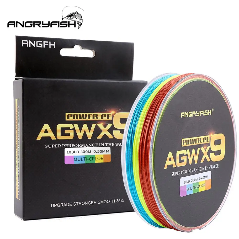 

ANGRYFISH Diominate Multicolor X9 PE Line 9 Strands Weaves Braided 300m/327yds Super Strong Fishing Line 15LB-100LB