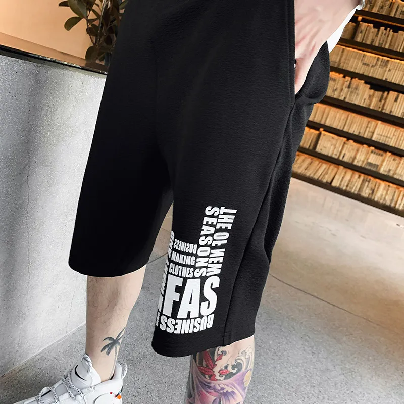 

Men's Casual Suit Black Pants Knees Length Hooded Tops Cool Print Half Sleeves T-Shirts 95% Polyester 5% Spandex M-3XL 8155C