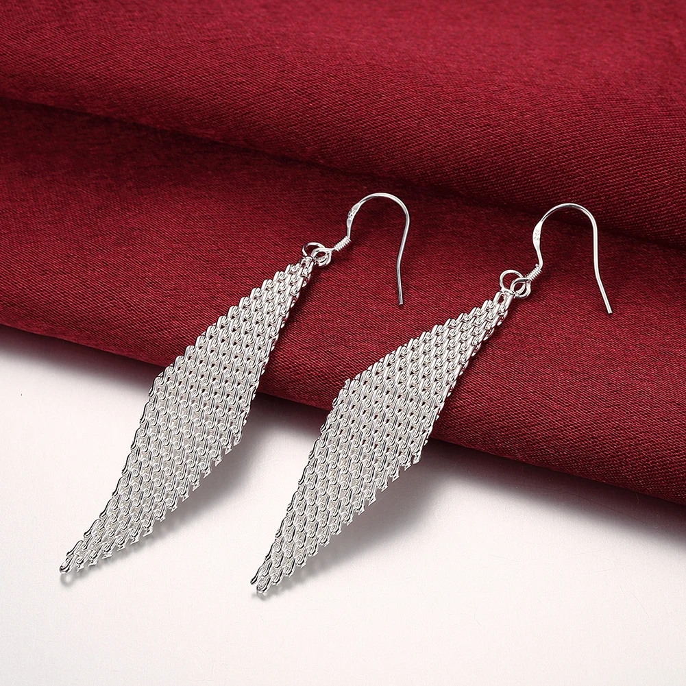 

Charm 925 Stamp Silver color Earring Fashion Creative Woven Mesh Earrings for Women Birthday Gifts classic Jewelry