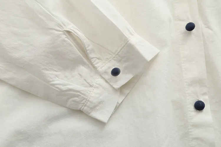 

Lamtrip Spring Covered Buttons Brief Preppy Style Peter Pan Collar Cotton Shirt Long Sleeve Blouse