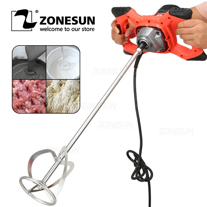 Misturador de Cimento Betoneira para Argamassa Lama de Pintura Zonesun Elétrico Agitador Ajustável Handheld 6-velocidade