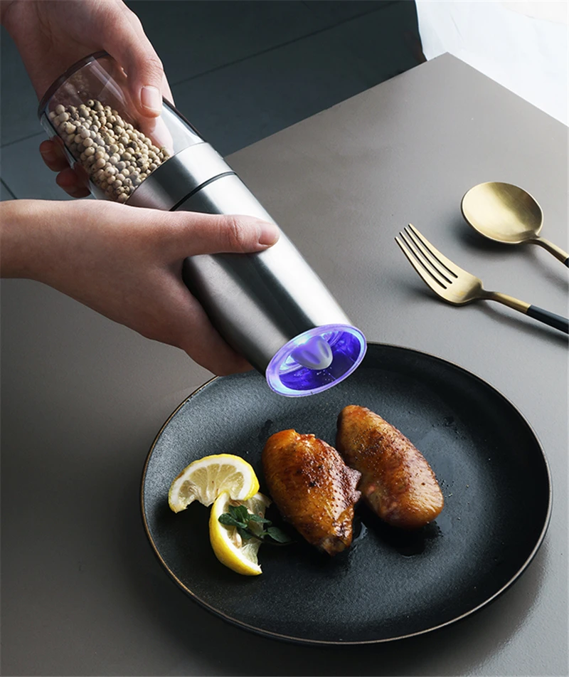 

Electric Automatic Pepper Grinder Salt And Pepper Millers LED Light Spice Grain Mills Porcelain Grinding Core Mill Kitchen Tools