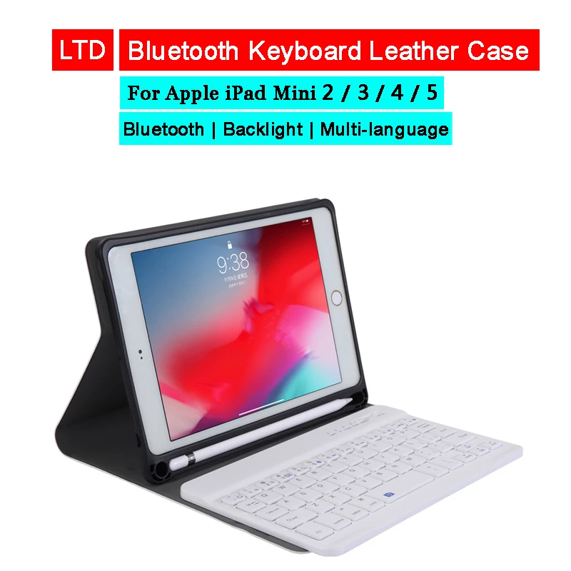 Кожаный чехол с Bluetooth клавиатурой для iPad Mini 1 2 3 4 5 7 9 русская Арабская Иврит