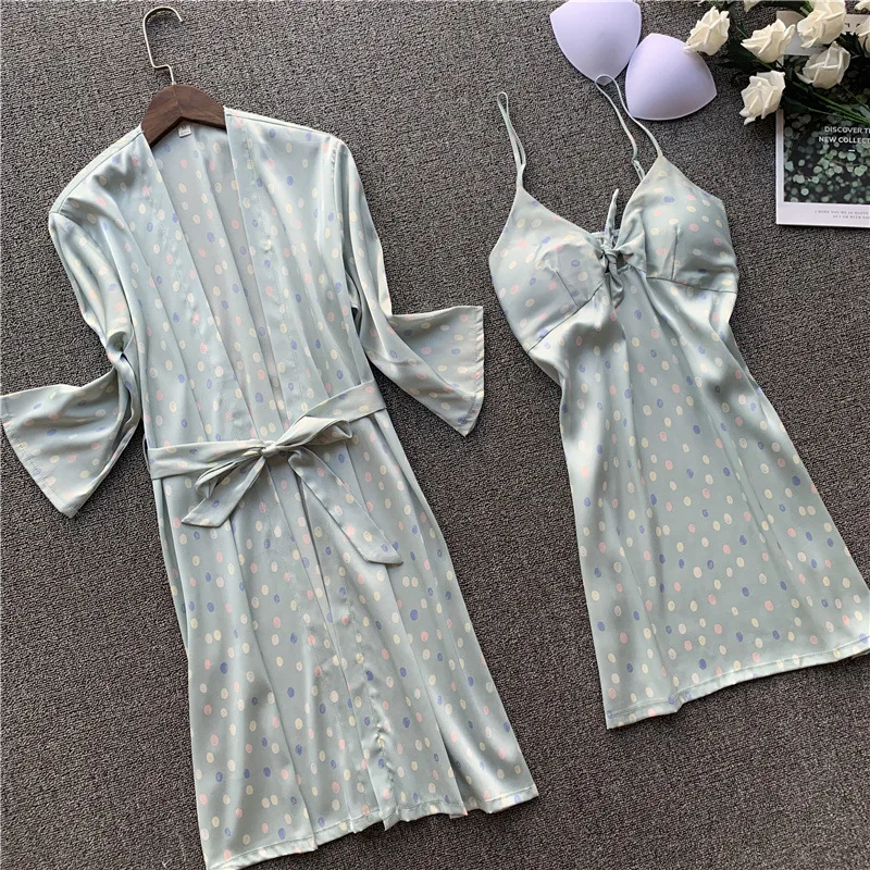 Женская атласная пижама сексуальный шелковый халат комплект одежды для сна