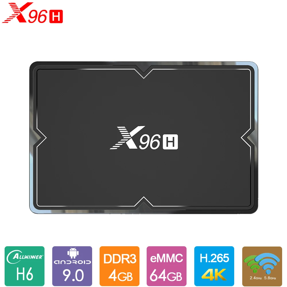 X96H tv Box Android 9,0 Smart tv Box Allwinner H603 Четырехъядерный 4 ГБ/64 Гб Youtube BT4.1 6K 2,4G/5G WiFi медиаплеер