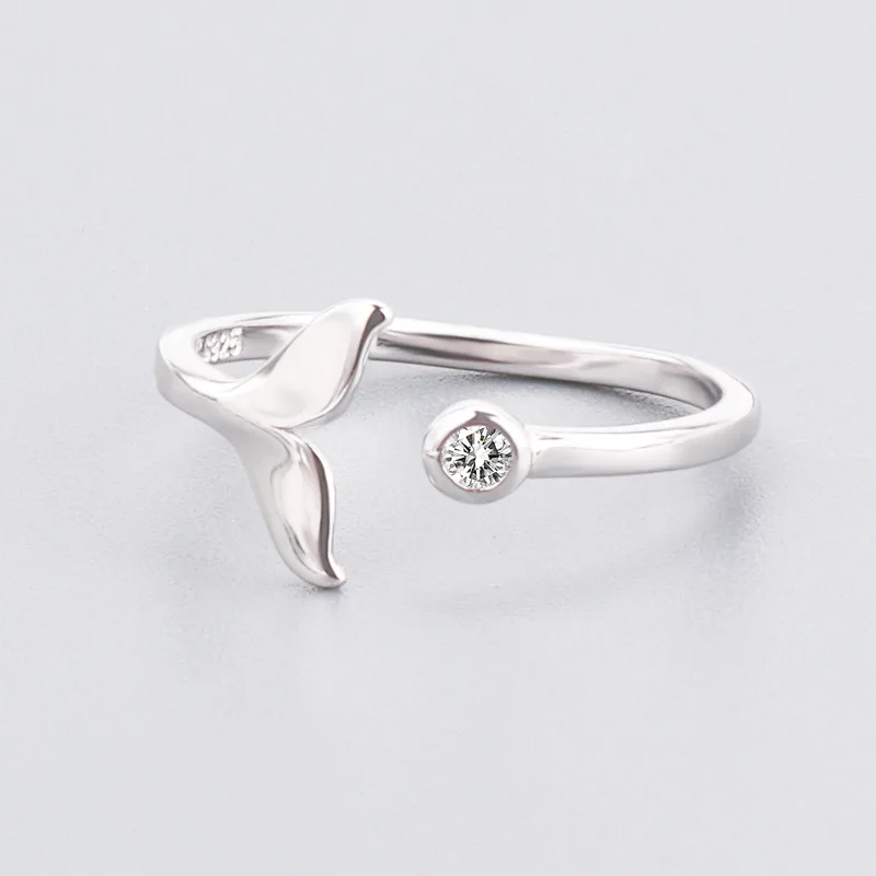 Sterling Silver S925 Simple Style Opening Adjustable Princess Fish Tail Ring White Gold Cover Brilliant Forever with Box B088 | Украшения и