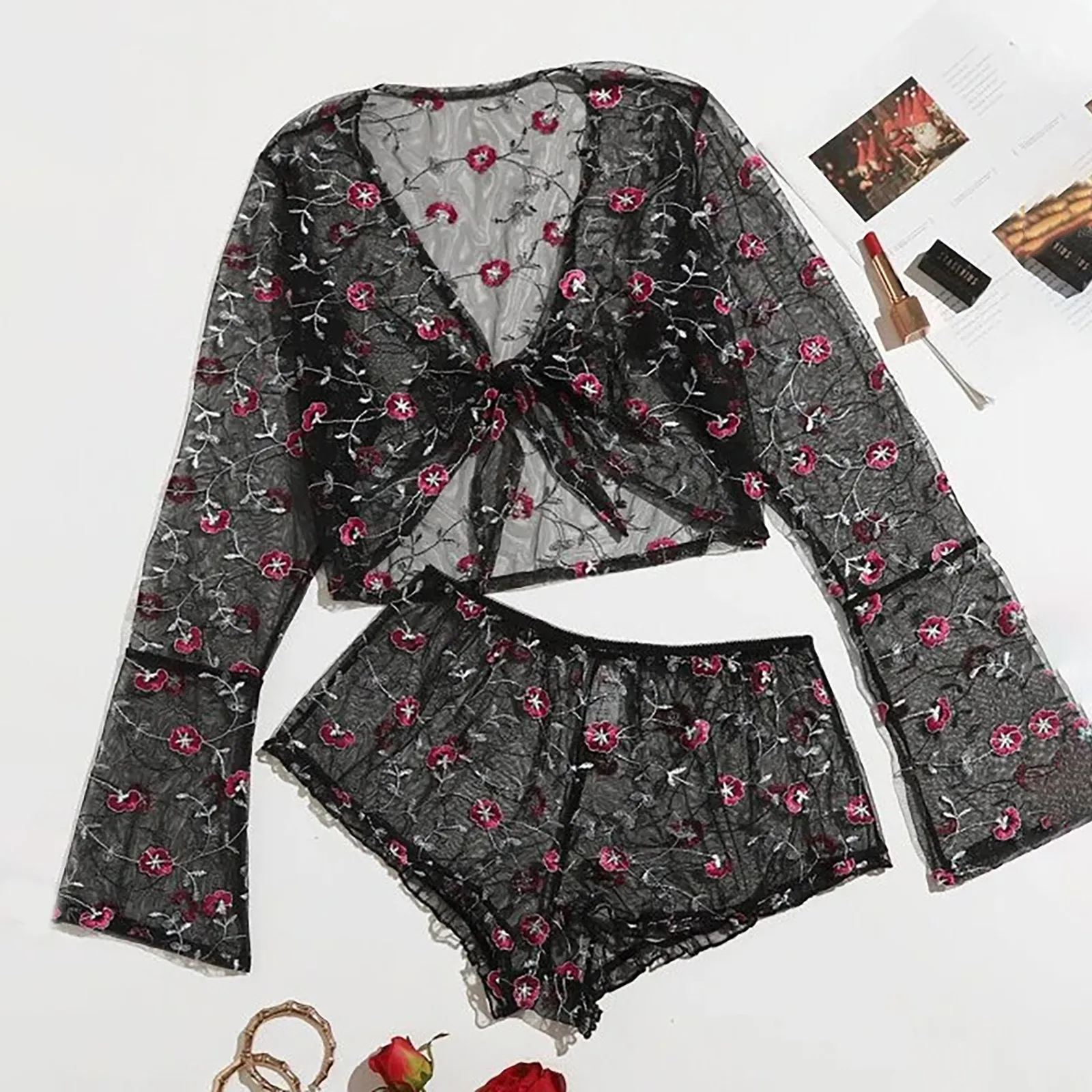 Sexy Lingerie Set Dress For Women Hot Sex Ladies Fashion Lace Transparent Temptation Pajamas Lenceria Sensual Muje | Тематическая