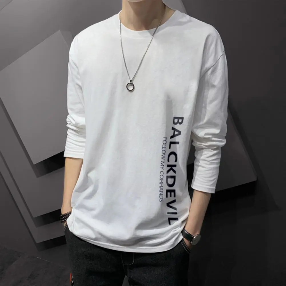 

MISSKY Men's T-shirt Spring Autumn Long-sleeve Round Collar Thin Type Loose Bottoming tshirt Male Tops New Black White Color