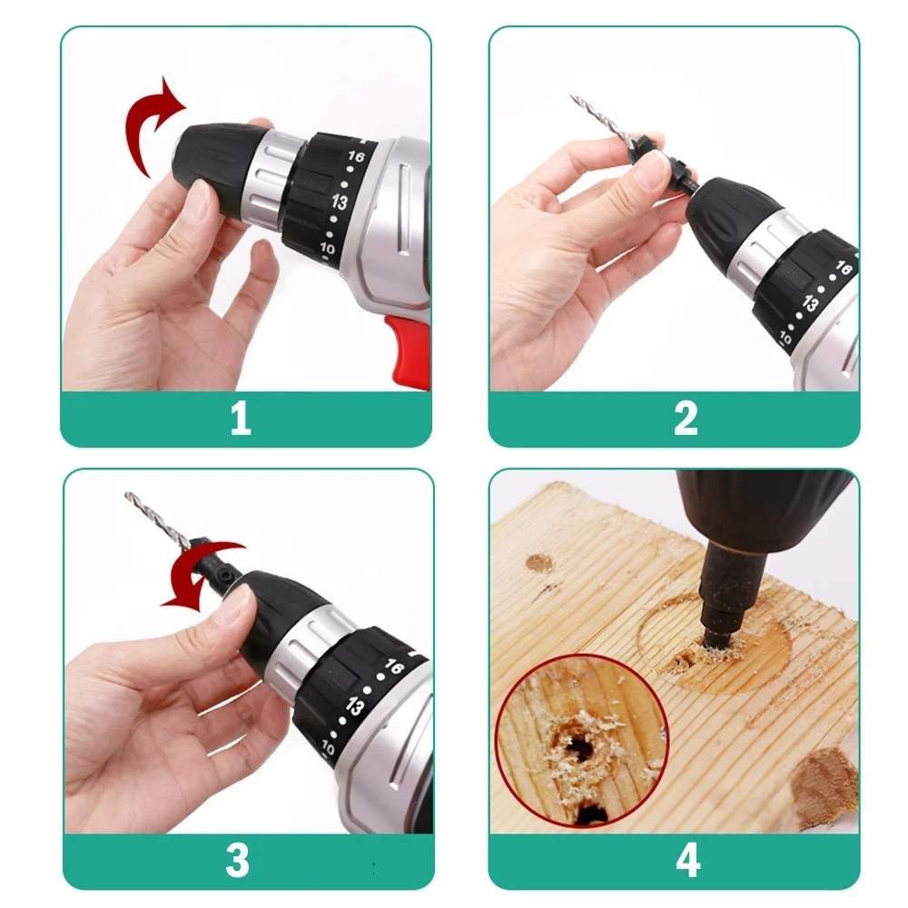 

5pcs Countersink Drill Woodworking Drill Bit Set Drilling Pilot Holes For Screw Sizes #5 #6 #8 #10 #12 With a wrench