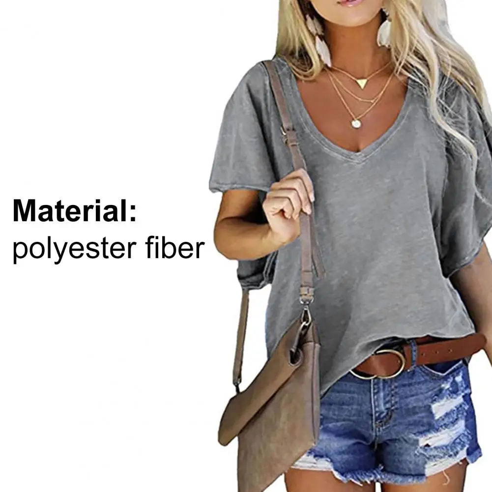 

top female Ruffled Sleeve V Neck Women Solid Color Loose Solid color ruffled sleeves V neck loose T-shirt