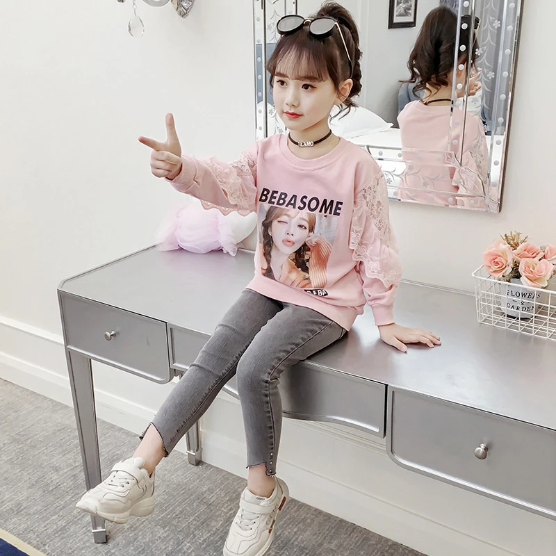 Детские свитшоты хлопковые топы для девочек блузка с длинными рукавами милые