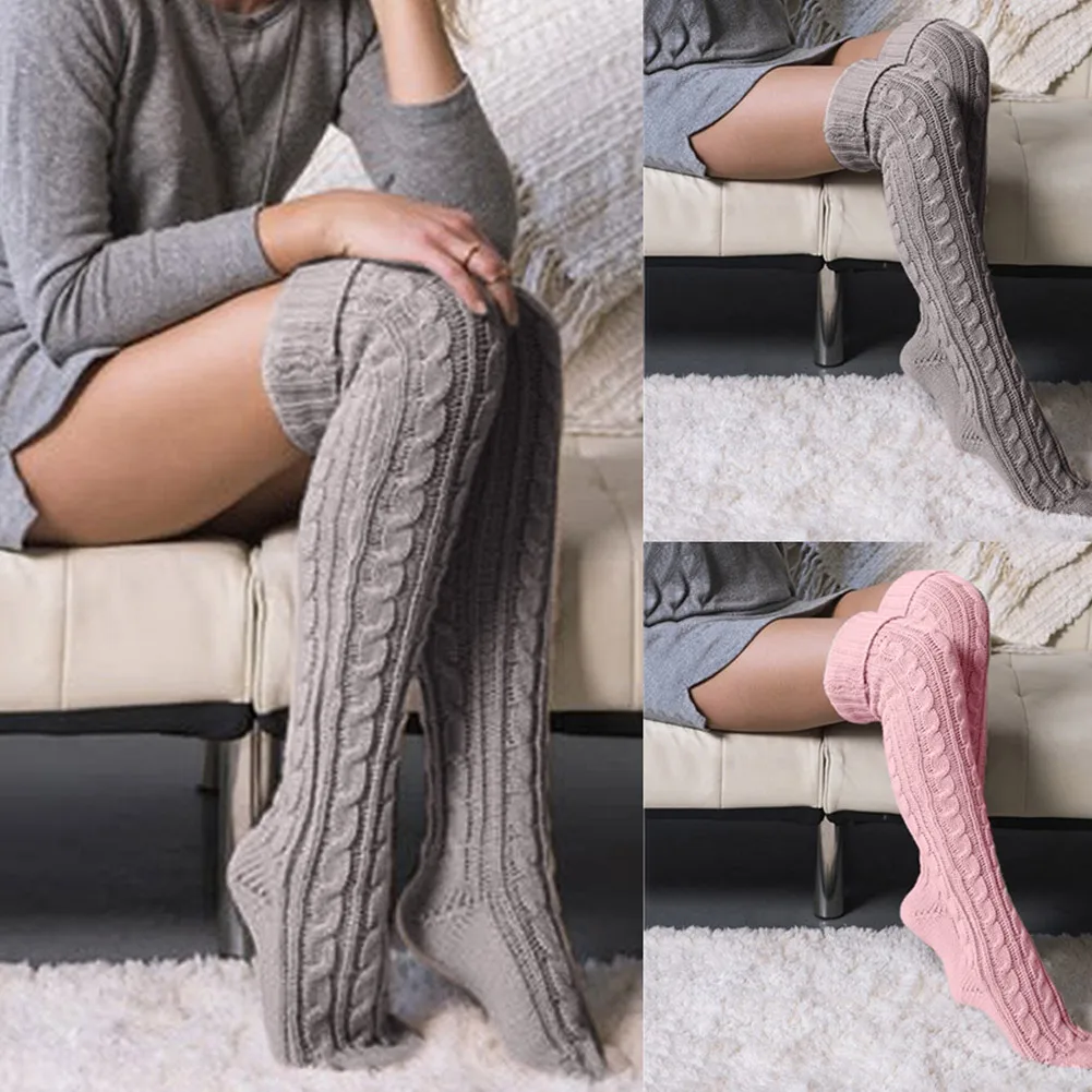 Women Fashion Over Knee Socks Knitted Warm High Long Stockings SDFA88
