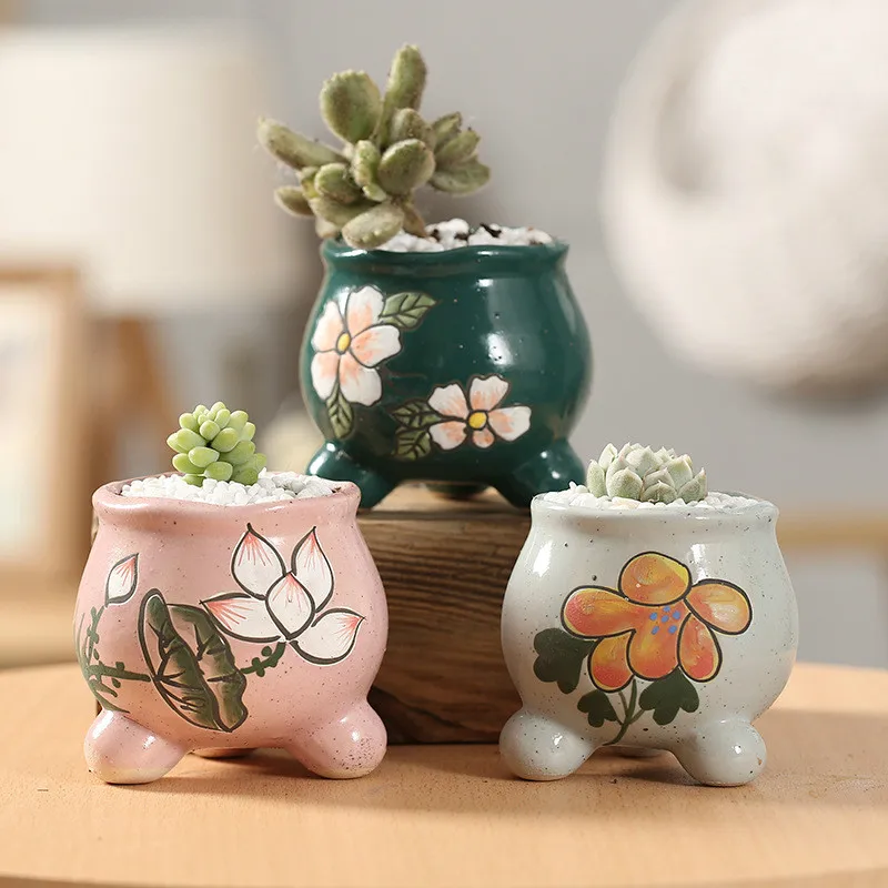 

Горшок для суккулентов, цветочный горшок ручной росписи, миска с большим пальцем, керамические горшки, настольное украшение для дома