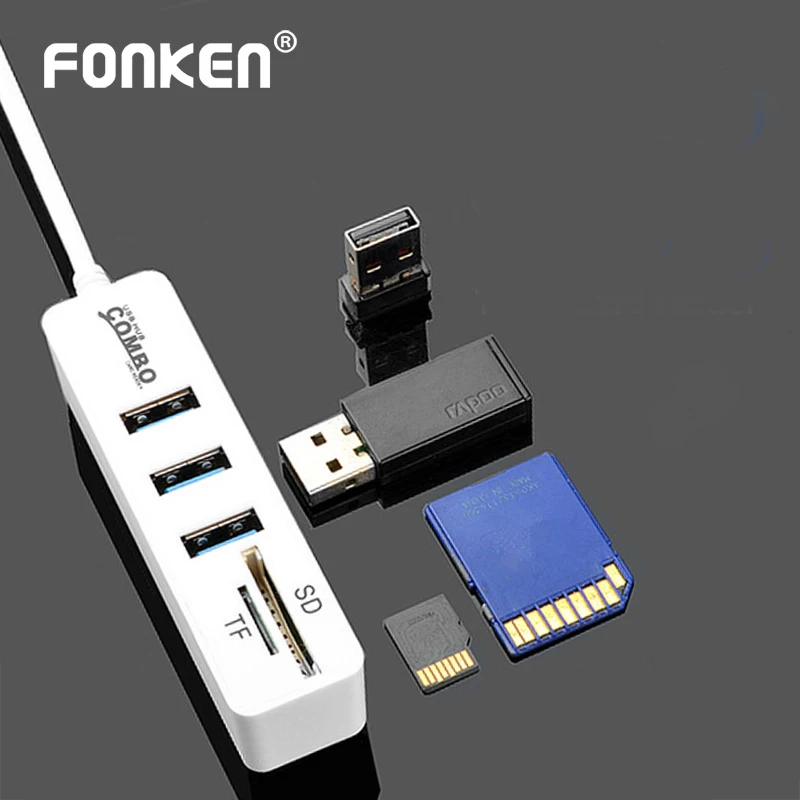 USB концентратор FONKEN высокоскоростной хаб со слотом для SD карт TF и 3 портами XIaomi