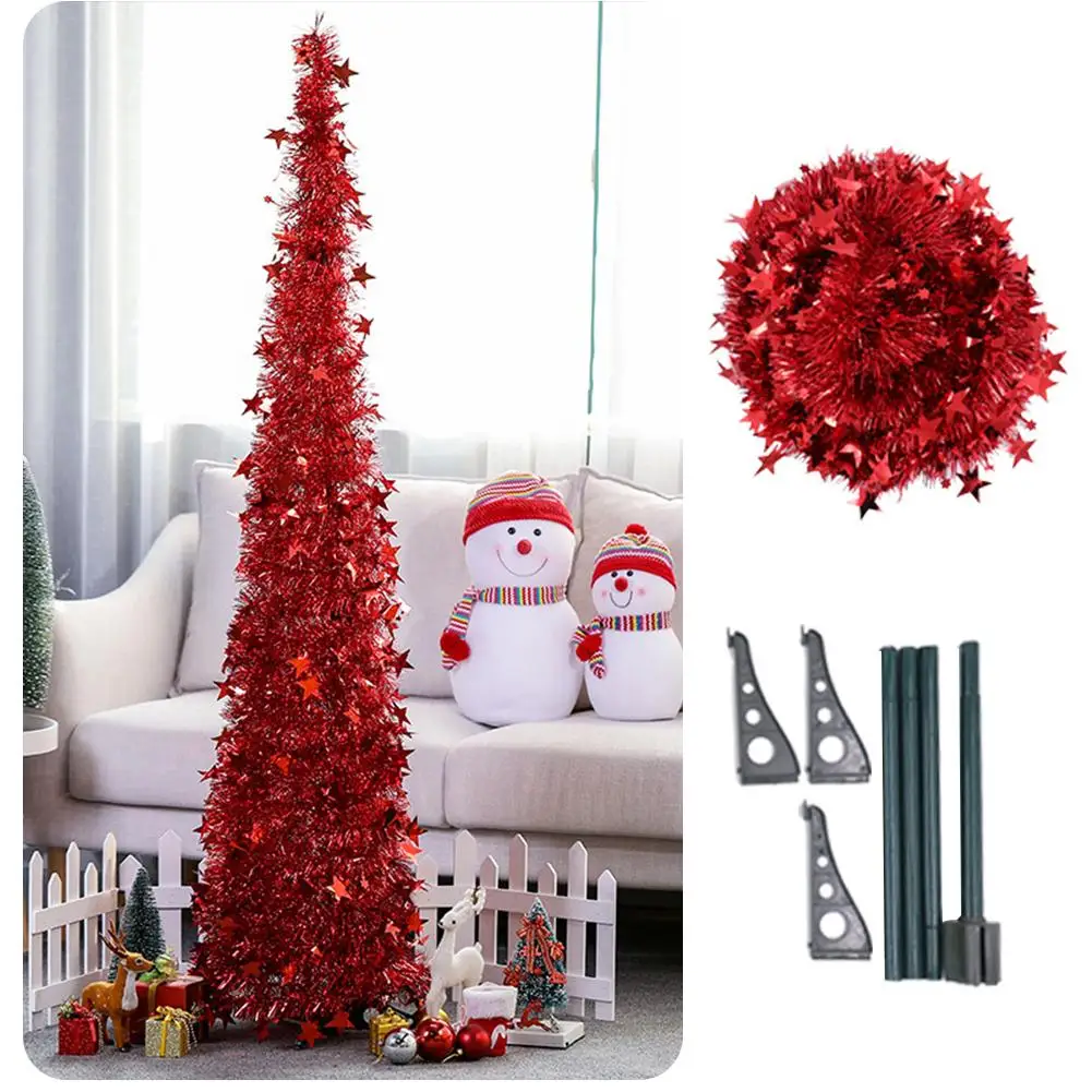 Green Pop Up Christmas Tinsel Tree With Stand Gorgeous Collapsible Artificial Christmas Tree For Christmas Decorations 1.2M 1.5M