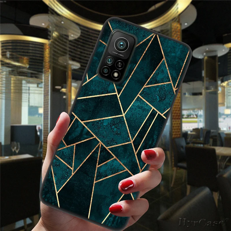 Marble Geometric Art Black Phone Case For Xiaomi Mi 10T Lite 10 Ultra Redmi Note 9S 7 8 9 Note9 Pro 8T Silicone Back Cover xiaomi leather case cosmos blue