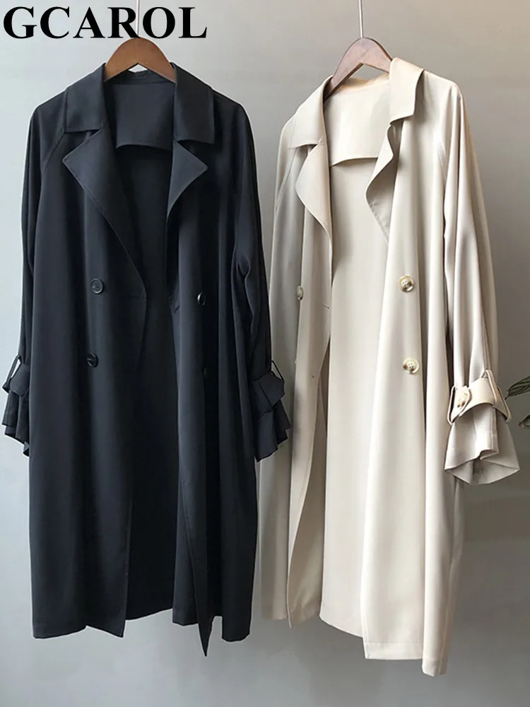 Женский двубортный Тренч GCAROL черный и бежевый пиджак с отворотами манжетами