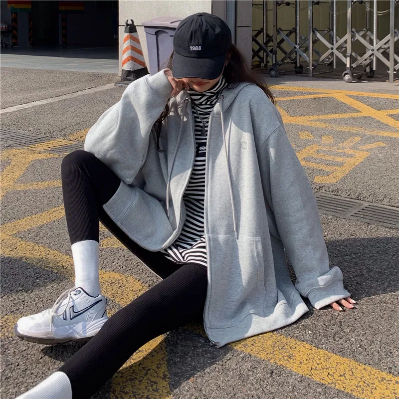 

Zip-up women plus size hoodies vintage long sleeve hodded sweatshirt