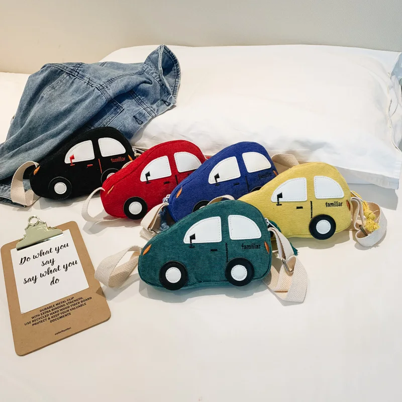 

2021 Fashion Children's Coin Purse Corduroy Zipper Cartoon Car Messenger Bag Boys Cute Mini mini purses