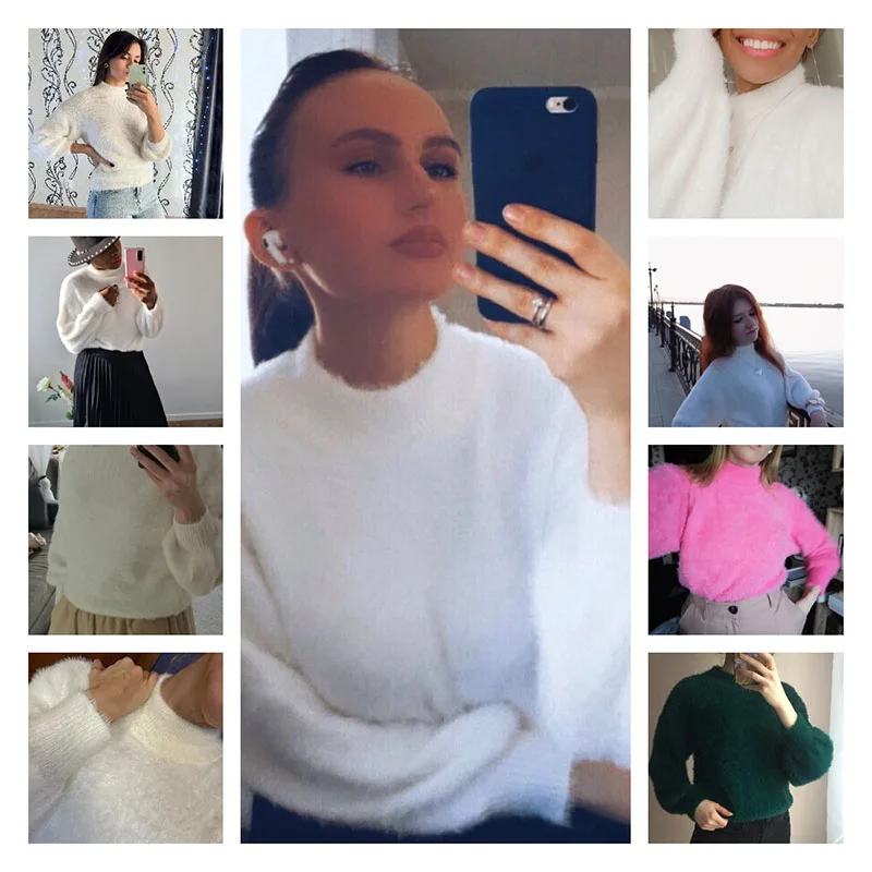 Свитер-водолазка Женский из мохера с рукавами-фонариками | Женская одежда