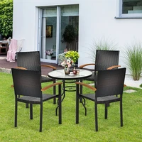 set of 4 outdoor patio mix brown pe rattan dining chairs with powder coated steel frame ventilation garden patio chairs