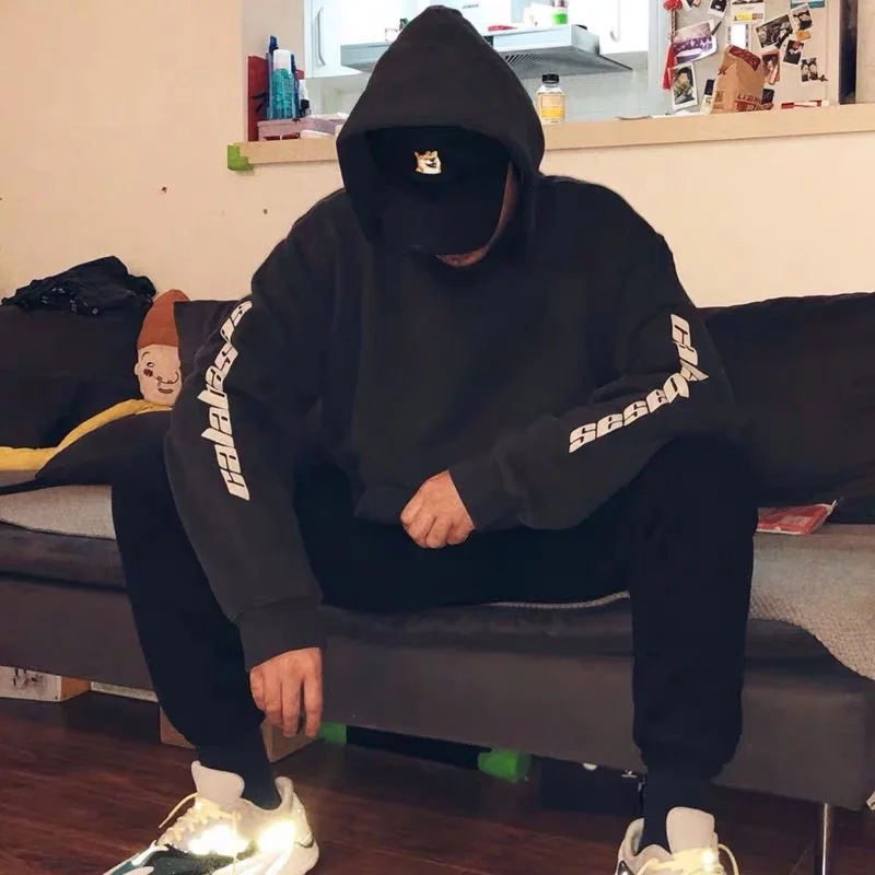 Черная Толстовка Calabasas вышитая вручную с буквенным принтом Kanye же Кокосовая пара