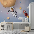 Настенные 3d обои для детской комнаты, расписанные вручную, с изображением планеты, космоса, мультфильма, Вселенной, астронавта, мальчика, домашний декор, Настенные Детские обои на заказ
