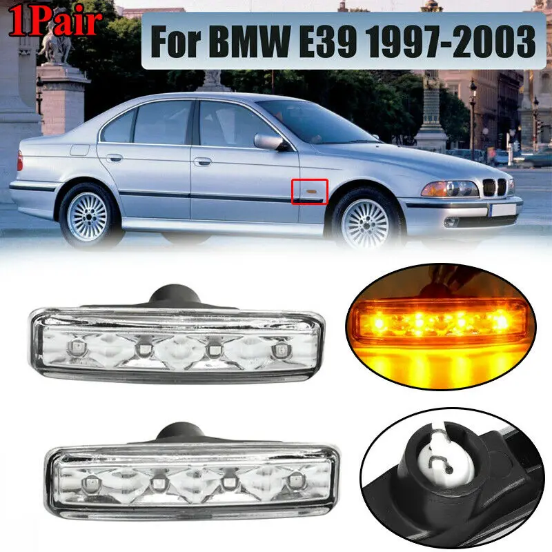 Pair Car LED Turn Signal Indicator Lamp Side Marker Light Warning Accessories 63148360589 For BMW 5Series E39 1997-2003 | Автомобили и