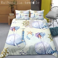 sea dolphin blue duvet quilt superfine fiber cover set comforter beding linen pillowcase king queen size home textile
