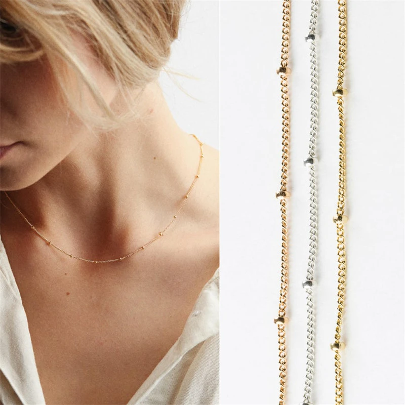 

100% S925 Sterling Silver Choker Necklace Women Bead Chain Gold Necklace Gold Rose Gold Silver color Chain Necklace Gift Jewelry