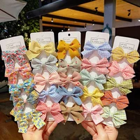 5pcs small floral ribbon bow hair barrette clips hairpins girls children cute colorful dot lattice hairgrip hair accessories set
