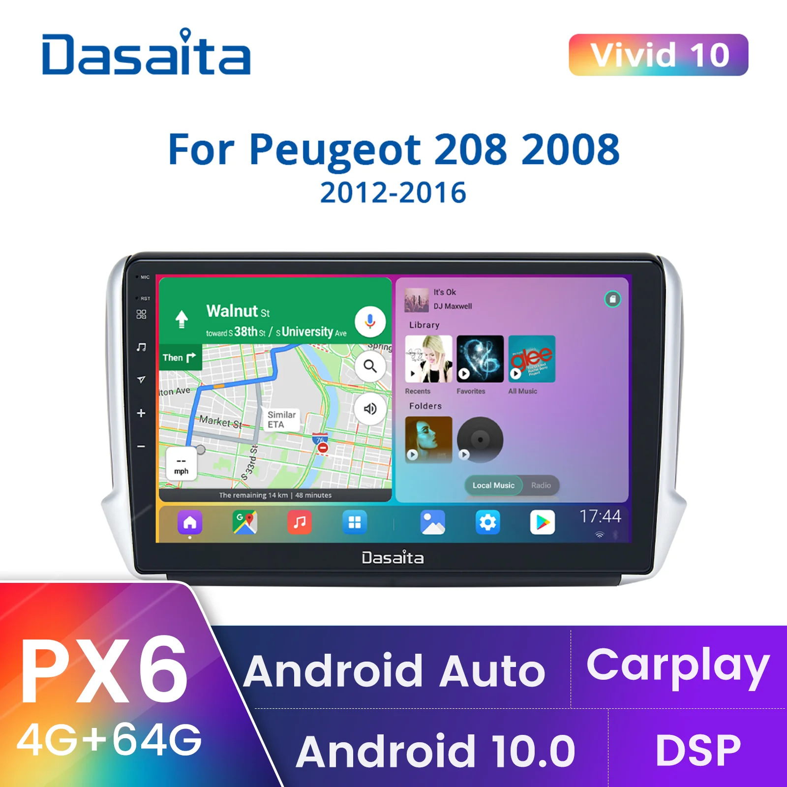 

Dasaita Vivid For Peugeot 208 2008 2012 2013 2014 2015 2016 2017 2018 Car Stereo Touch Screen IPS 1280*720 Radio GPS Navigation