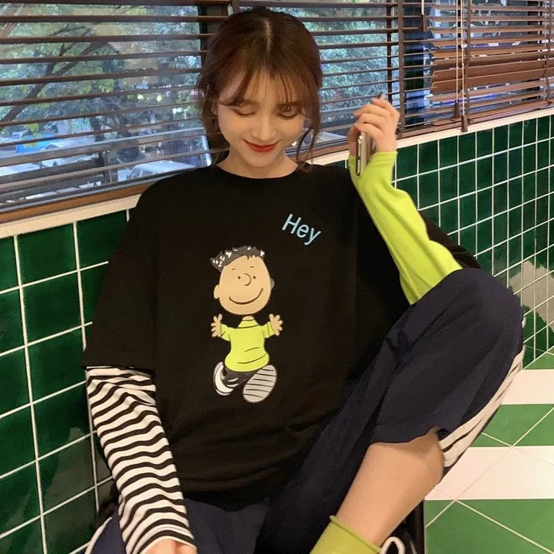 Женские футболки с имитацией двух частей NiceMix длинные однотонные в стиле пэчворк