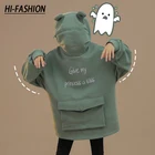 Повседневные толстовки с капюшоном в стиле Харадзюку с принтом лягушки, утепленный пуловер, Женский Осенний толстый свободный Свитшот оверсайз