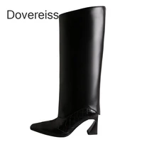 dovereiss fashion womens shoes winter sexy genuine leather crystal rhinestone new strange style heels knee high boots 40